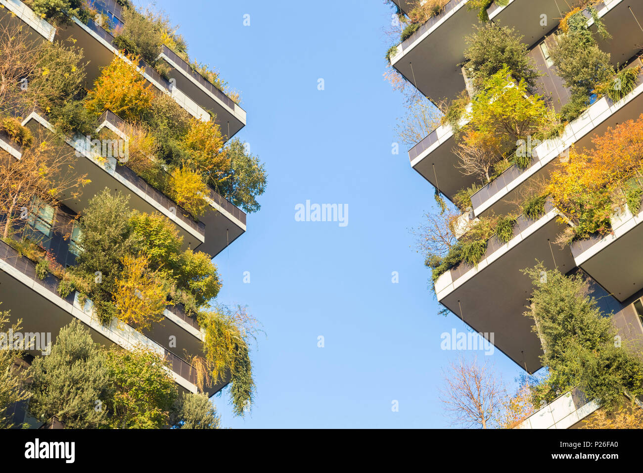 View of the Bosco Verticale skyscrapers in Porta Nuova neighborhood. Milan, Lombardy, Italy. Stock Photo