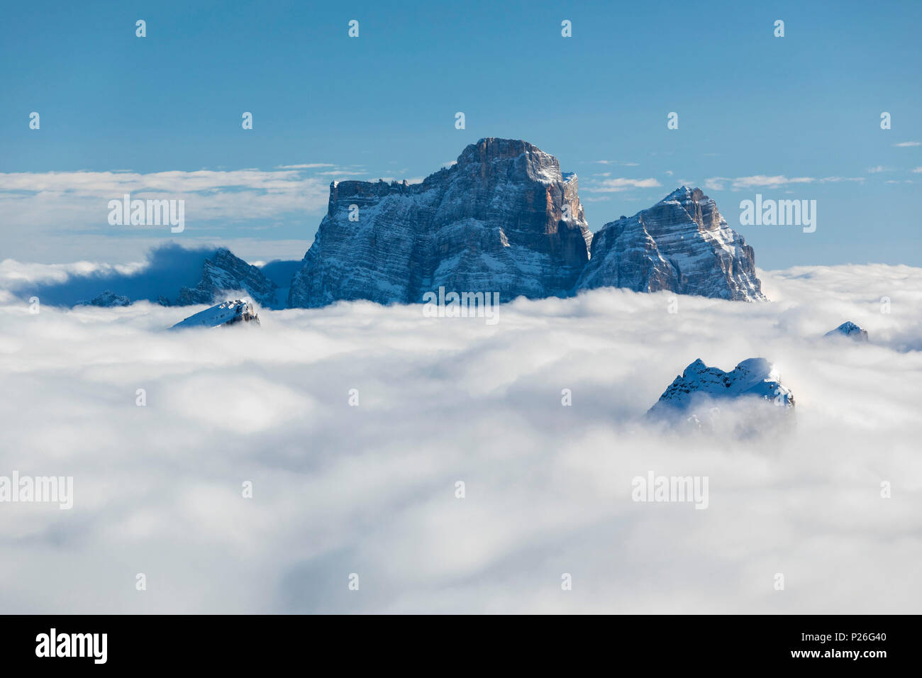 Monte Pelmo above the clouds, view from Lagazuoi. Cortina d'Ampezzo, Belluno province, Veneto, Italy. Stock Photo