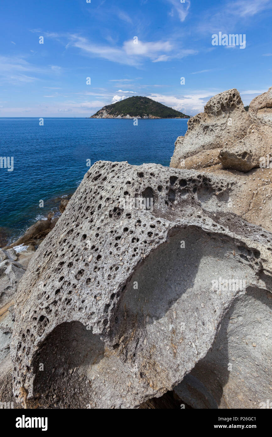 White cliffs, Gulf of Procchio, Marciana, Elba Island, Livorno Province, Tuscany, Italy Stock Photo