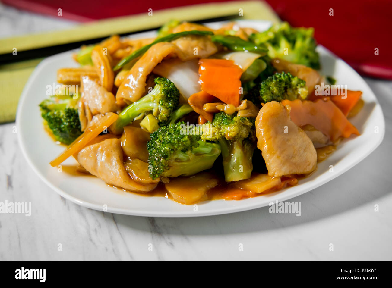 Yu-shiang chicken with garlic sauce and sauteed mixed chinese