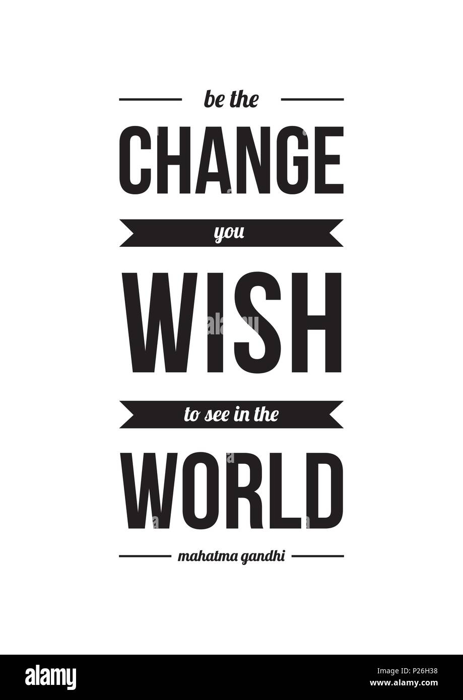 be the change you wish to see in the world quote saying - mahatma Gandhi typography poster vector art home decor frame illustration minimalist Stock Vector