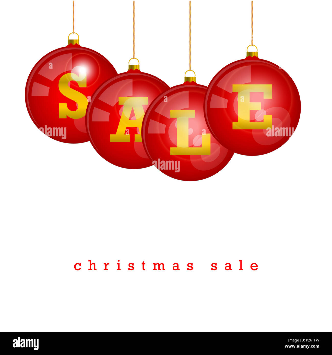 Christmas Sale Discount Template Hanging Red Tree Balls With Letters SALE Isolated On A White Background Christmas Sale Discount Template Hanging Red Tree Balls With Letters SALE Isolated On A White Background