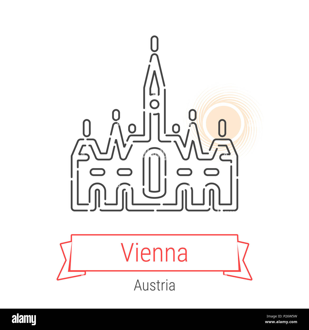 Vienna, Austria Line Icon with Red Ribbon Isolated on White. Vienna