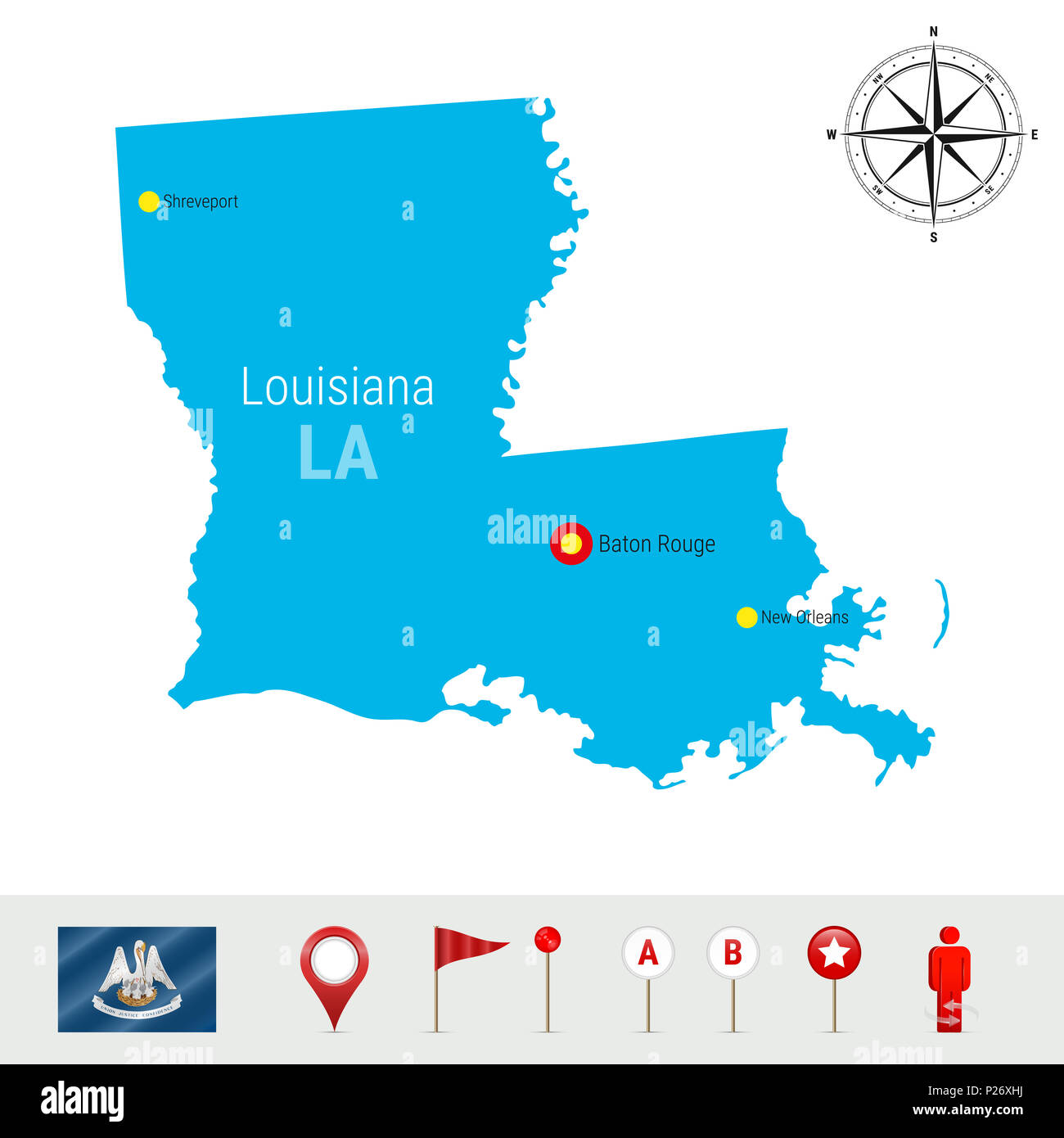 Louisiana Map Isolated on White Background. High Detailed Silhouette of