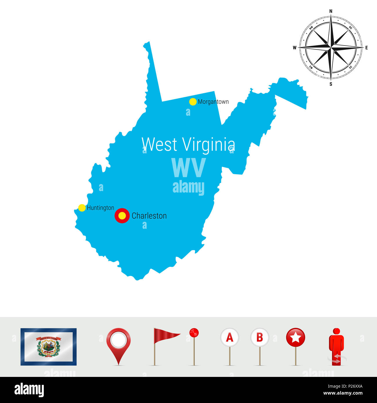 West Virginia Map Isolated on White. High Detailed Silhouette of West