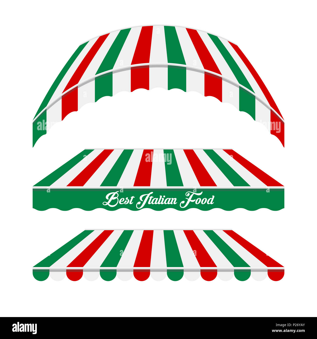 Awnings Set. Different Forms. Colors of the Italian Flag. Italian Cafe, Pizzeria, Market Store Design Elements. Stock Photo
