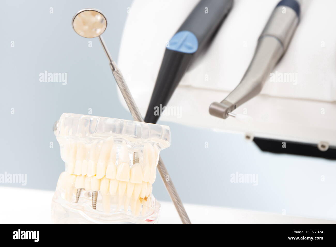 Dental jaw model, stomatology mirror, tools and instruments used by