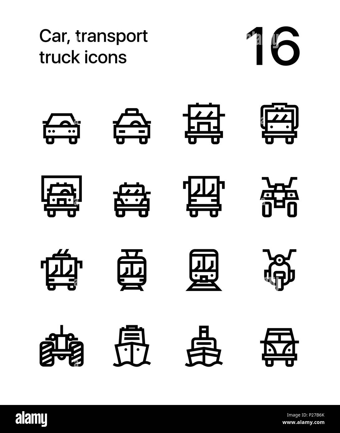 Car, transport, vehicle, truck, train vector flat line icons for web and mobile applications Stock Vector