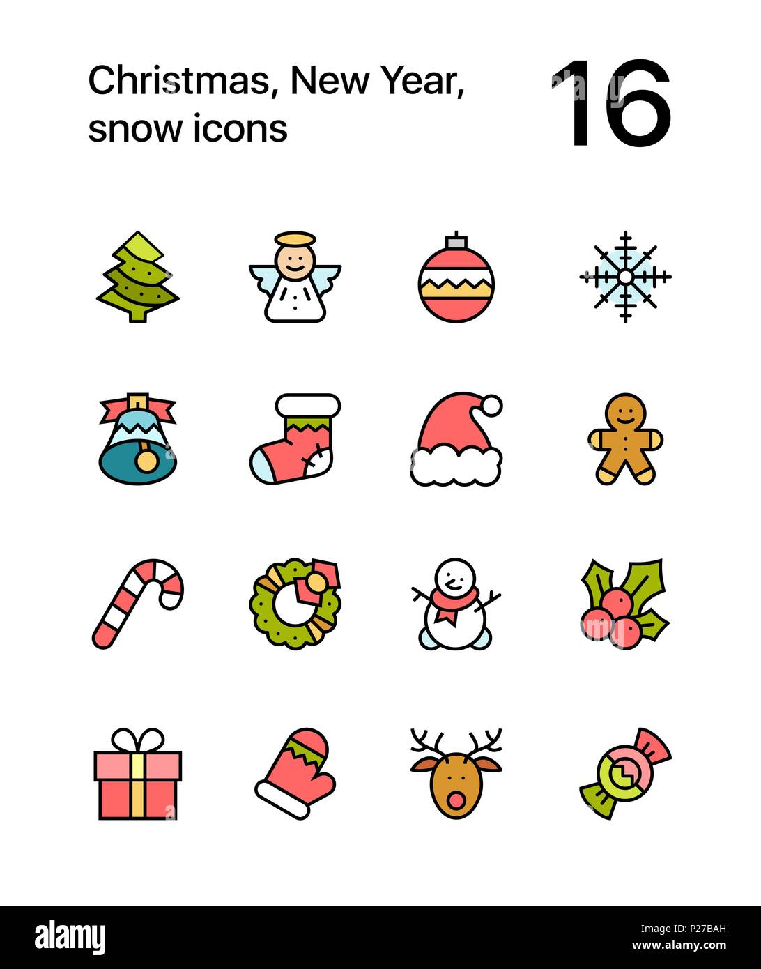 Colored Merry Christmas and Happy New Year icons for web and mobile ...