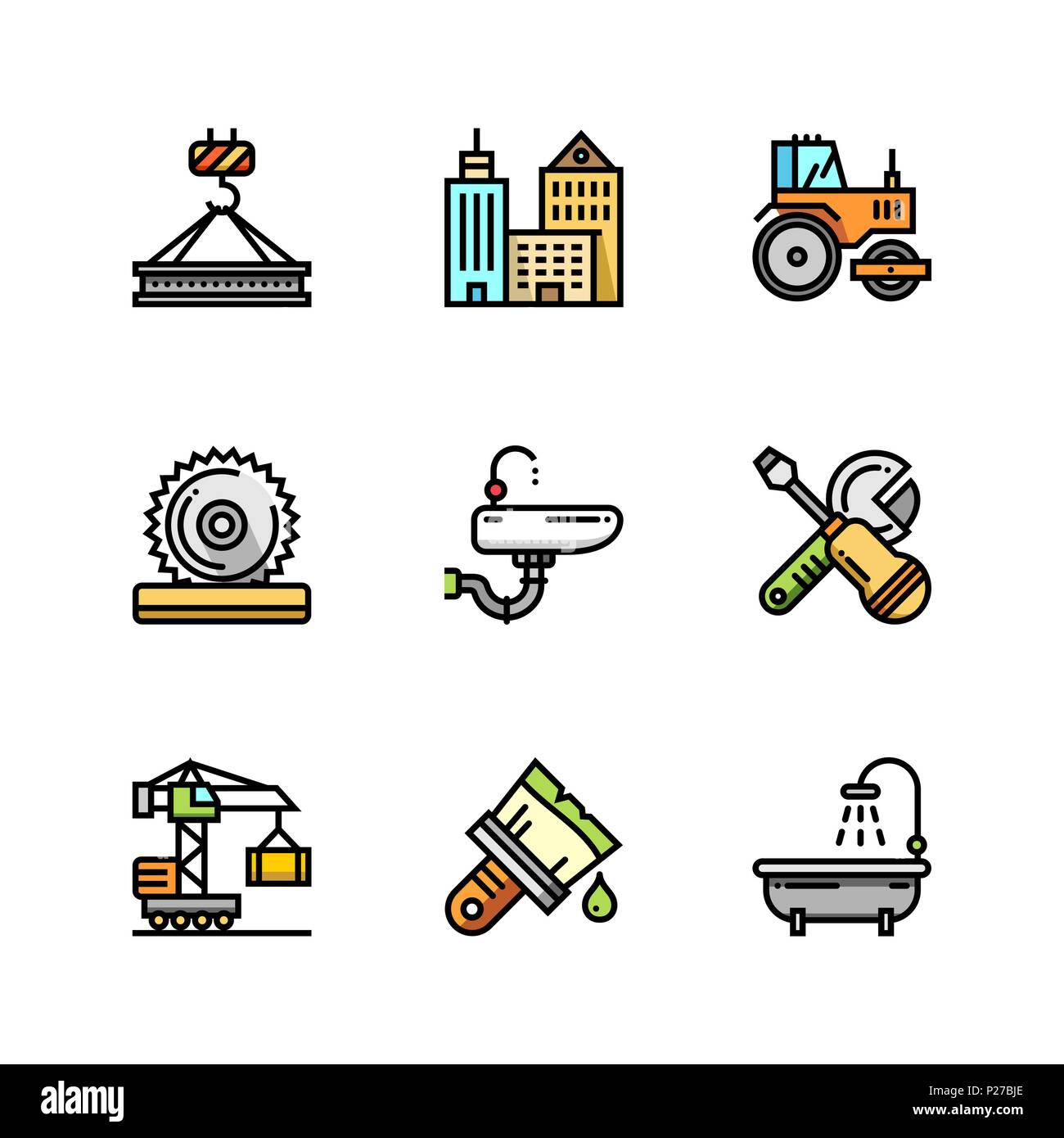 Building, construction and home repair tools simple outline colorful icons for web and mobile design set 2 Stock Vector