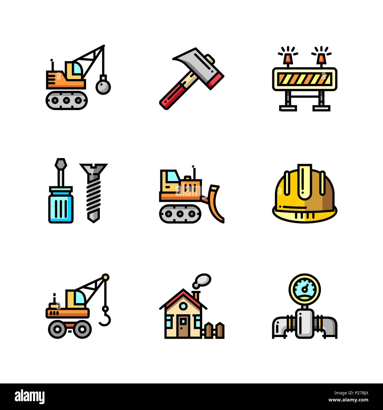 Building, construction and home repair tools simple outline colorful icons for web and mobile design set 3 Stock Vector