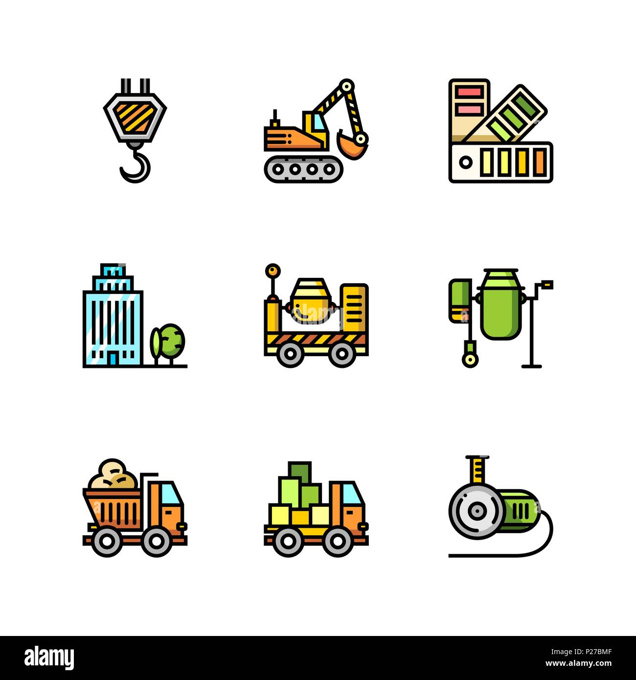 Building, construction and home repair tools simple outline colorful icons for web and mobile design set 5 Stock Vector