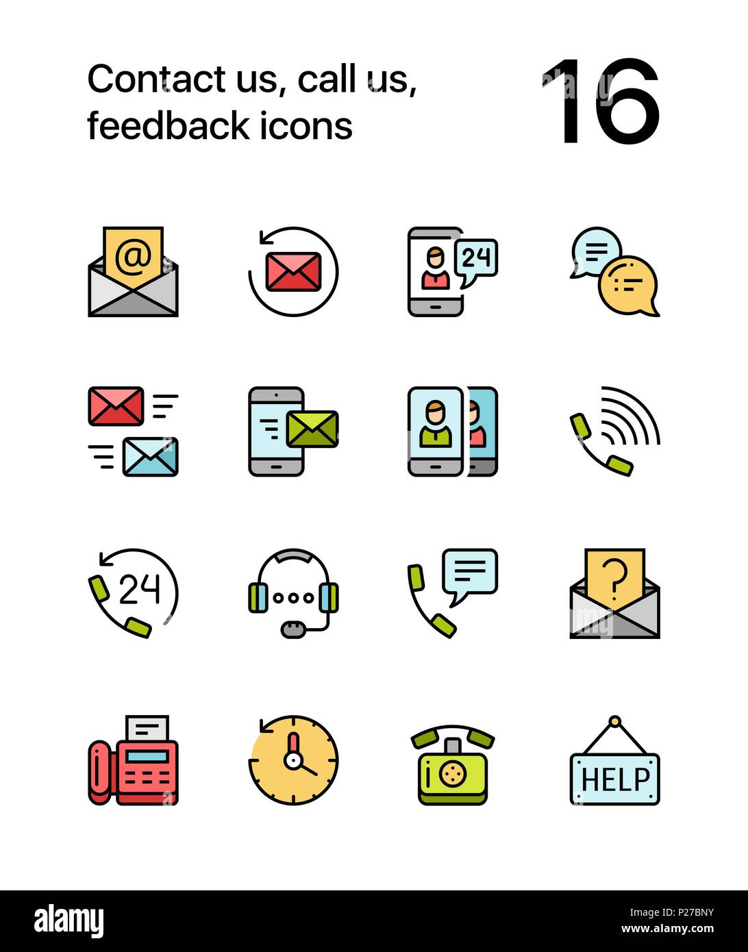 Colored Contact us, call us, feedback icons for web and mobile design pack 2 Stock Vector