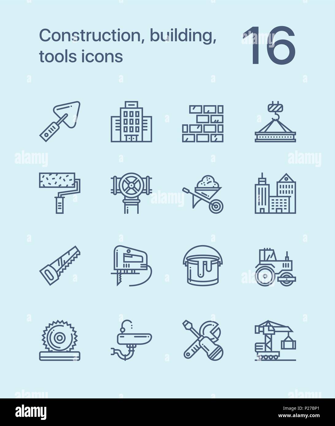 Simple Construction, building, tools seamless vector outline icons for web and mobile design pack 1 Stock Vector