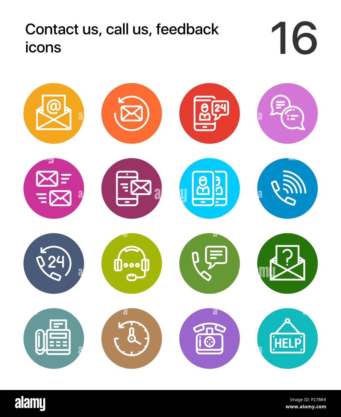 Colorful Contact us, call us, feedback icons for web and mobile design pack 2 Stock Vector