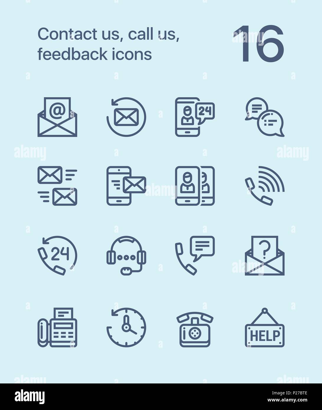 Outline Contact us, call us, feedback icons for web and mobile design pack 2 Stock Vector
