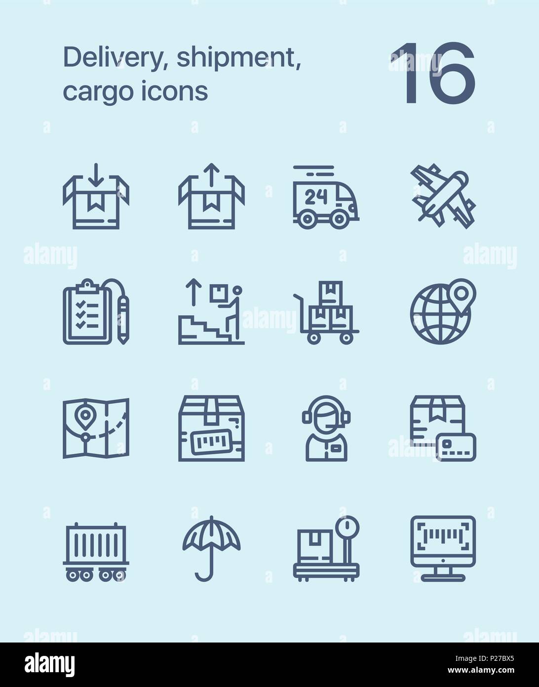 Outline Delivery, shipment, cargo icons for web and mobile design pack 2 Stock Vector