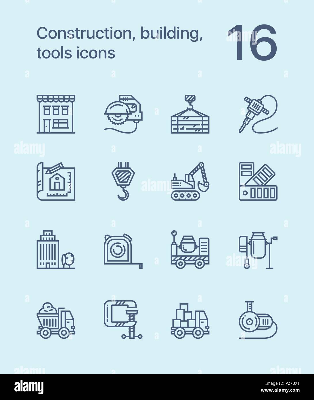 Simple Construction, building, tools seamless vector outline icons for web and mobile design pack 3 Stock Vector