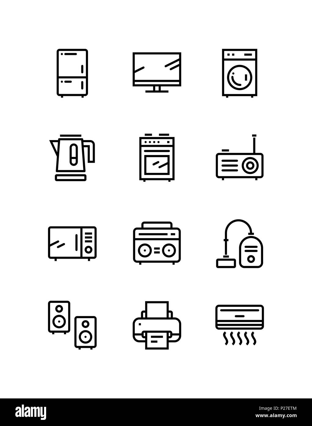 Household electronic appliances, technics, gadget device icons for web and mobile design pack 1 Stock Vector