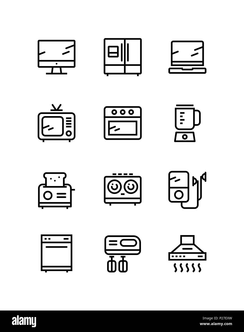 Household electronic appliances, technics, gadget device icons for web and mobile design pack 2 Stock Vector