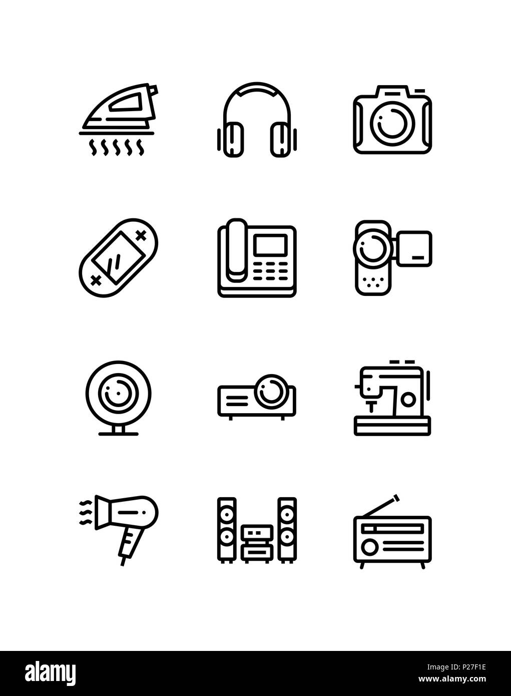 Household electronic appliances, technics, gadget device icons for web and mobile design pack 3 Stock Vector