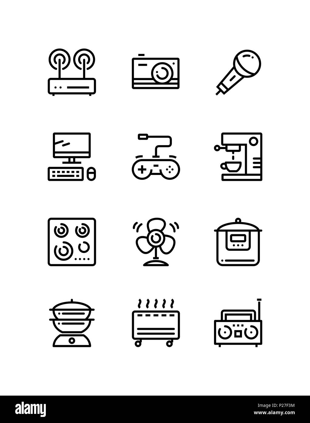 Household electronic appliances, technics, gadget device icons for web and mobile design pack 4 Stock Vector