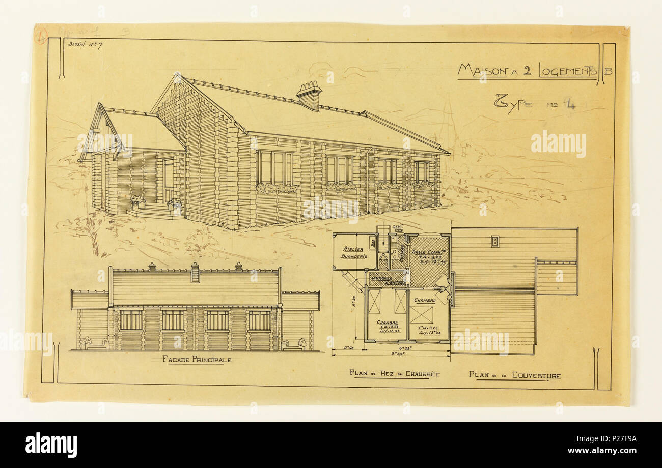 English Drawing Plan And Elevation Of Two Family House Type No 4 Ca 1921 English Plan