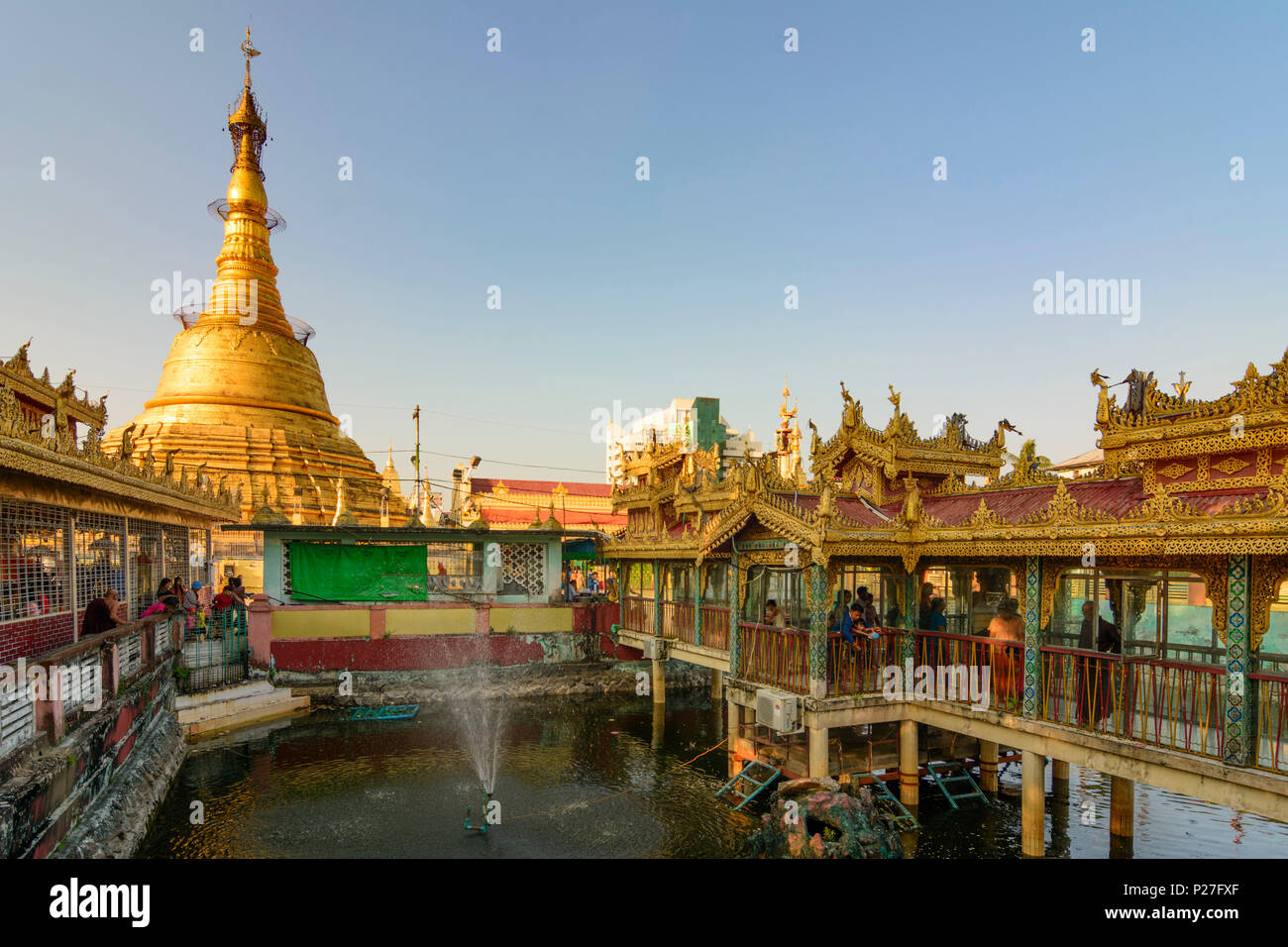 Yangon (Rangoon), Botataung Paya temple, zedi (stupa), pond with turtles, Yangon Region, Myanmar (Burma) Stock Photo