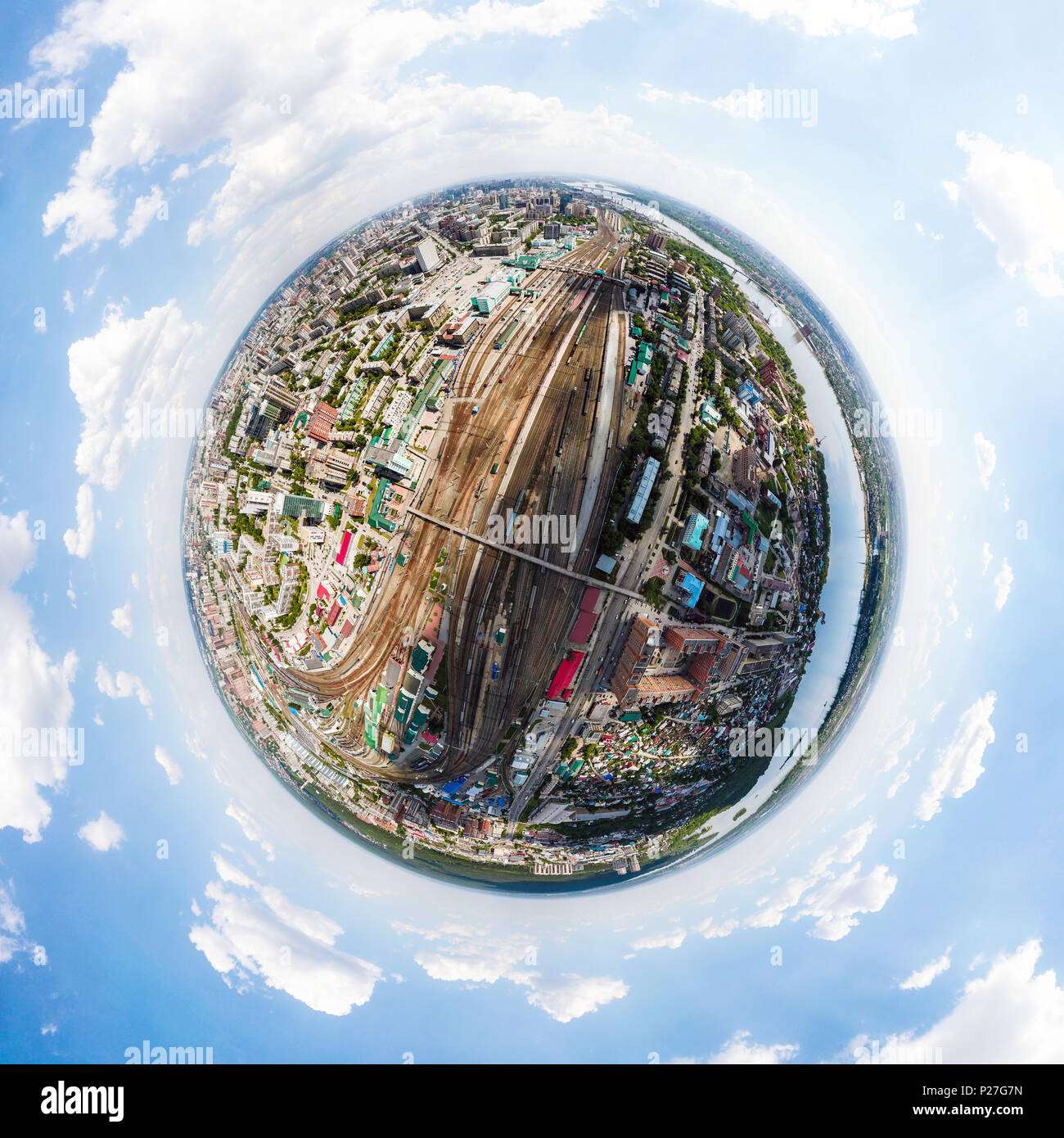 Aerial Photography Panorama 360 Of A Modern Railroad Tracks Trains