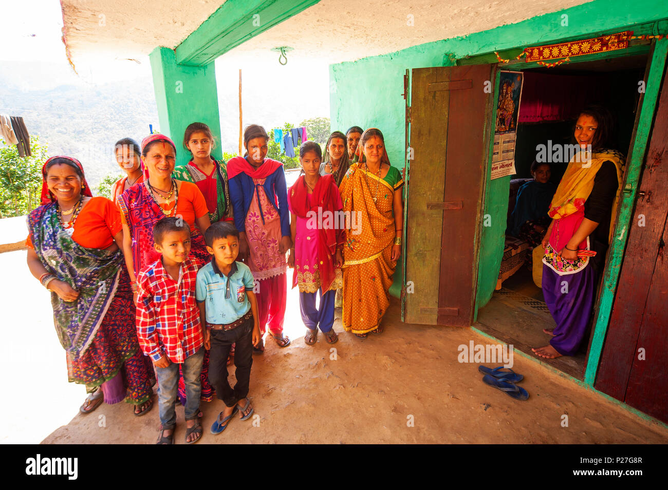 Indian womans at Kundal village, Nandhour Valley, Kumaon Hills, Uttarakhand, India Stock Photo