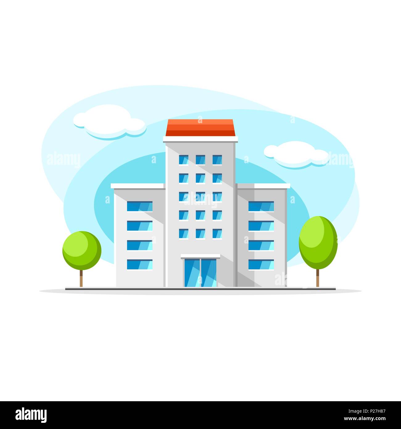 Flat vector modern house building colorful illustration. City house, apartment, residential object on isolated white background Stock Vector