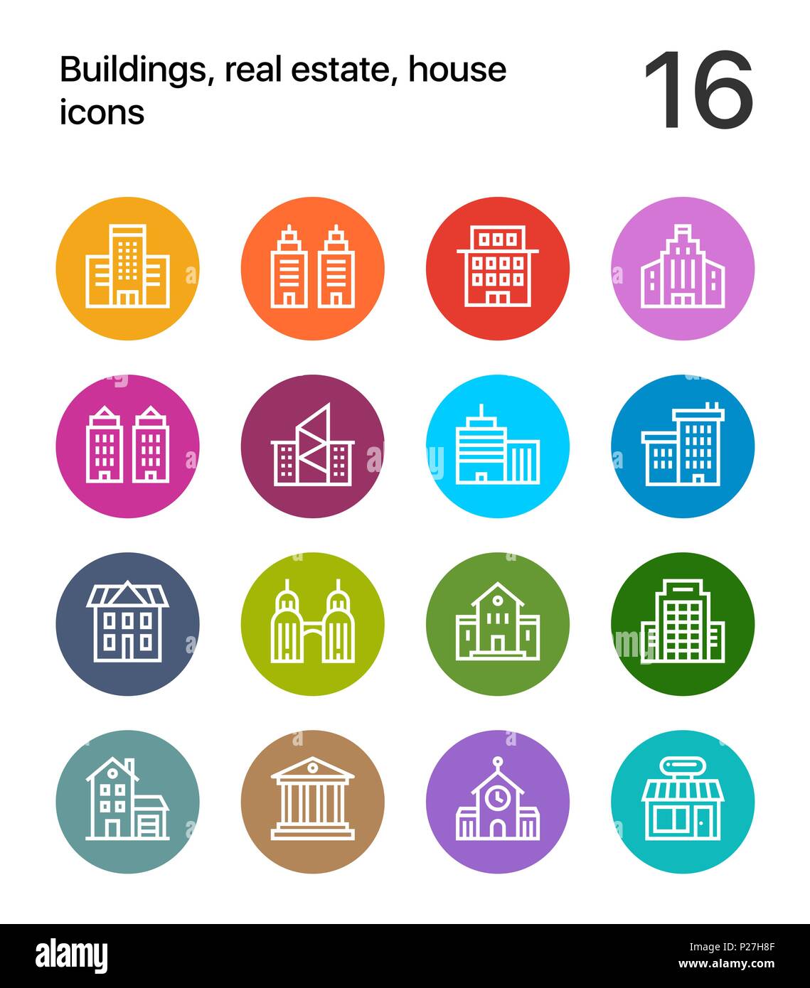 Colorful Buildings, real estate, house icons for web and mobile design ...