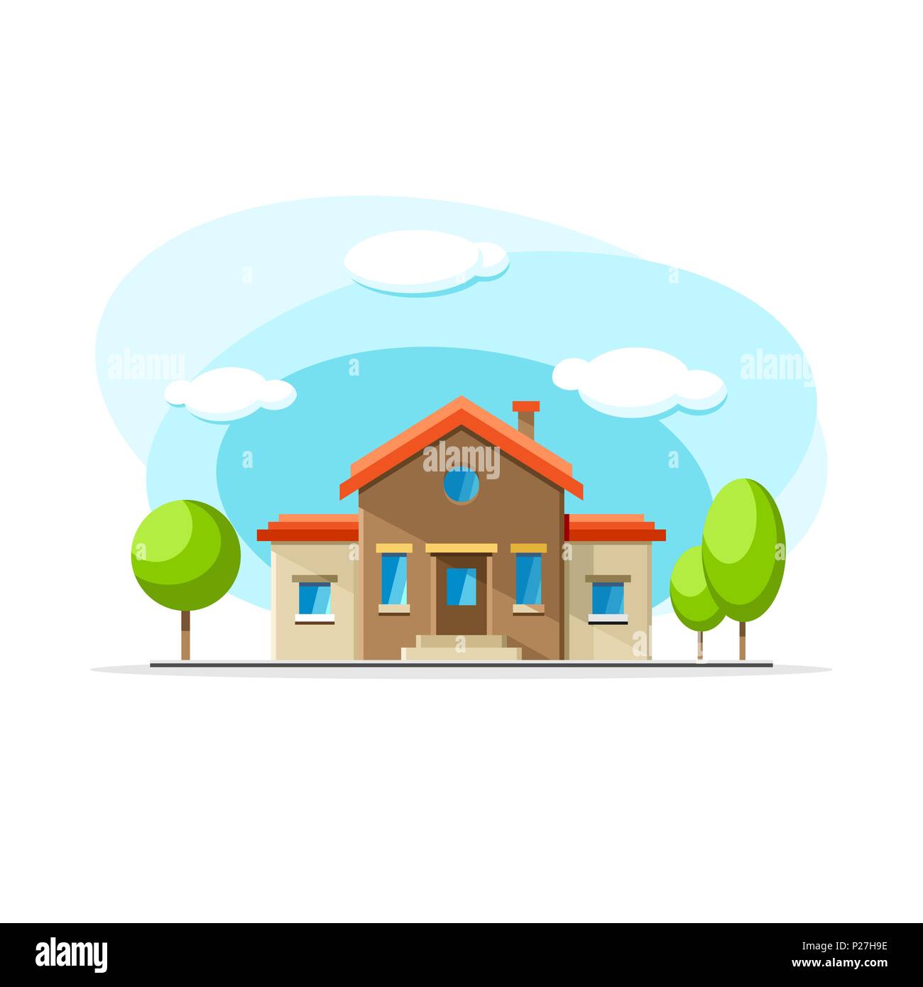 Flat vector old cottage building colorful illustration. City house, apartment, residential object on isolated white background Stock Vector