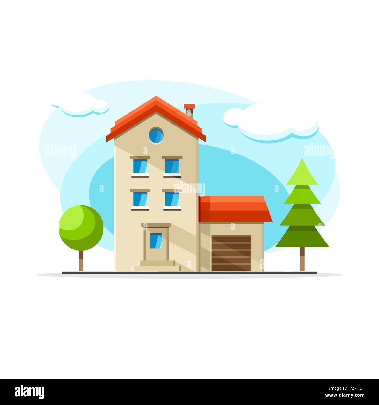 Flat vector cottage building colorful illustration. City house, apartment, residential object on isolated white background Stock Vector