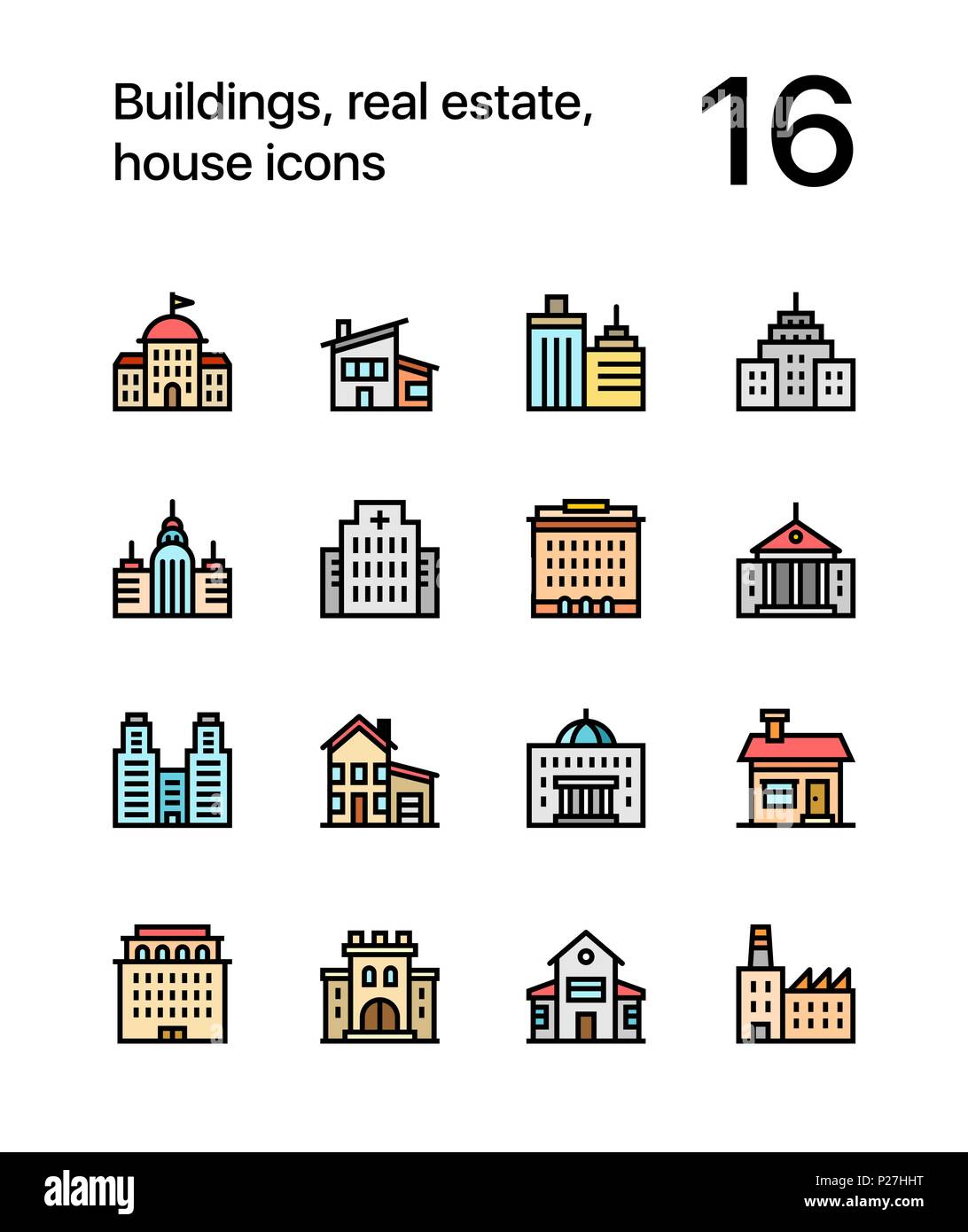 Colored Buildings, real estate, house icons for web and mobile design ...