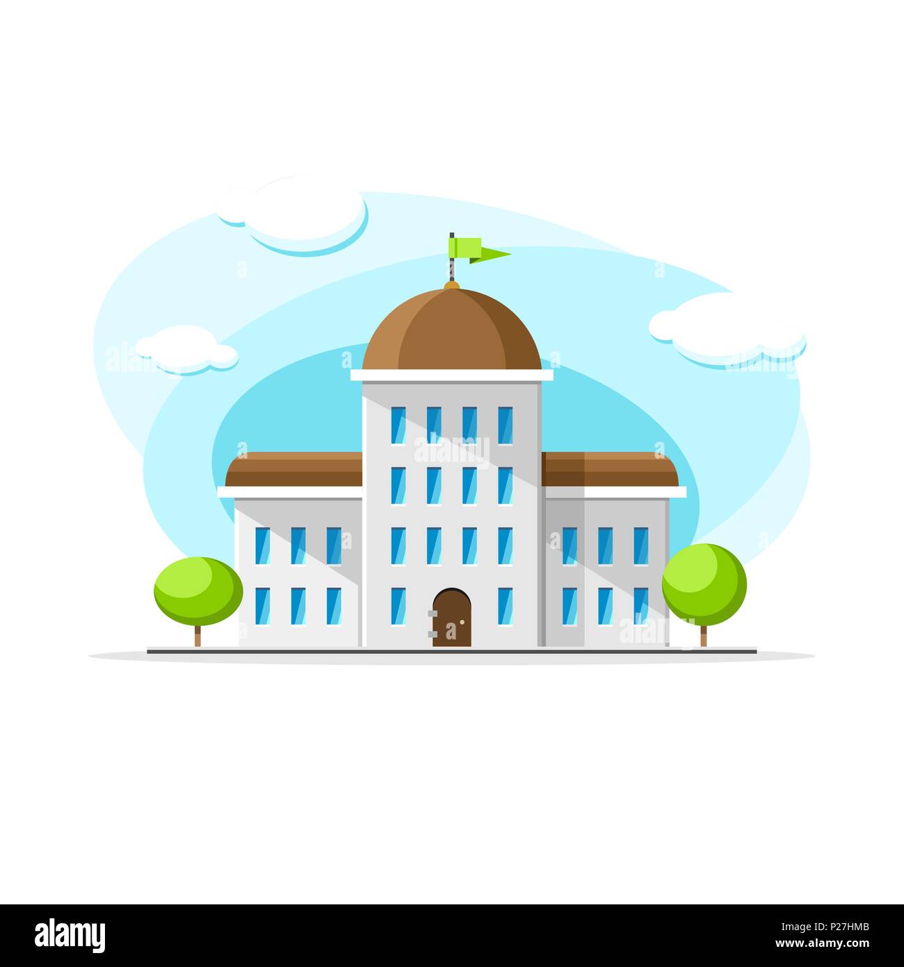 Flat vector old parliament building colorful illustration. City house, apartment, residential object on isolated white background Stock Vector
