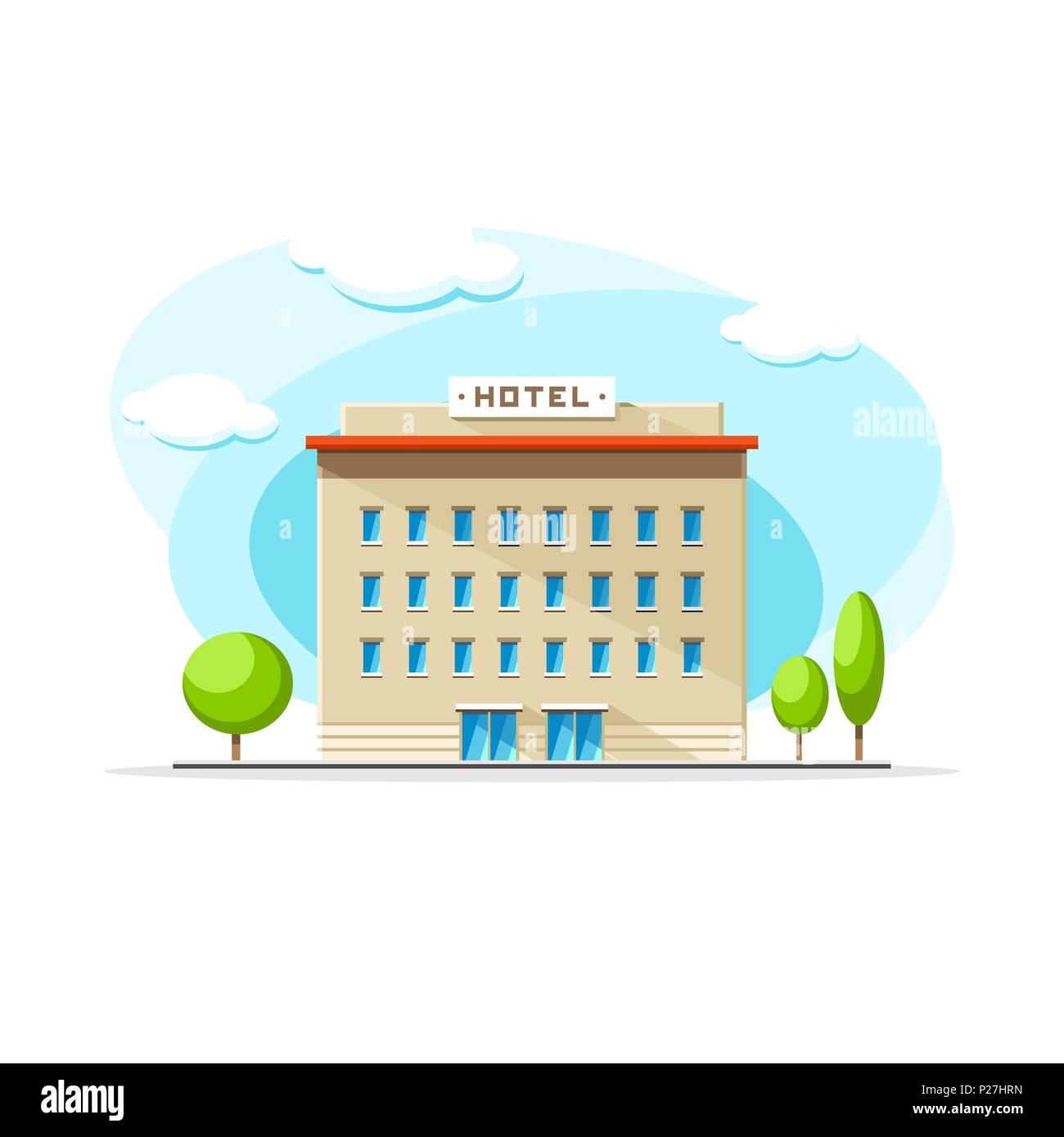 Flat vector retro hotel building colorful illustration. City house, apartment, residential object on isolated white background Stock Vector