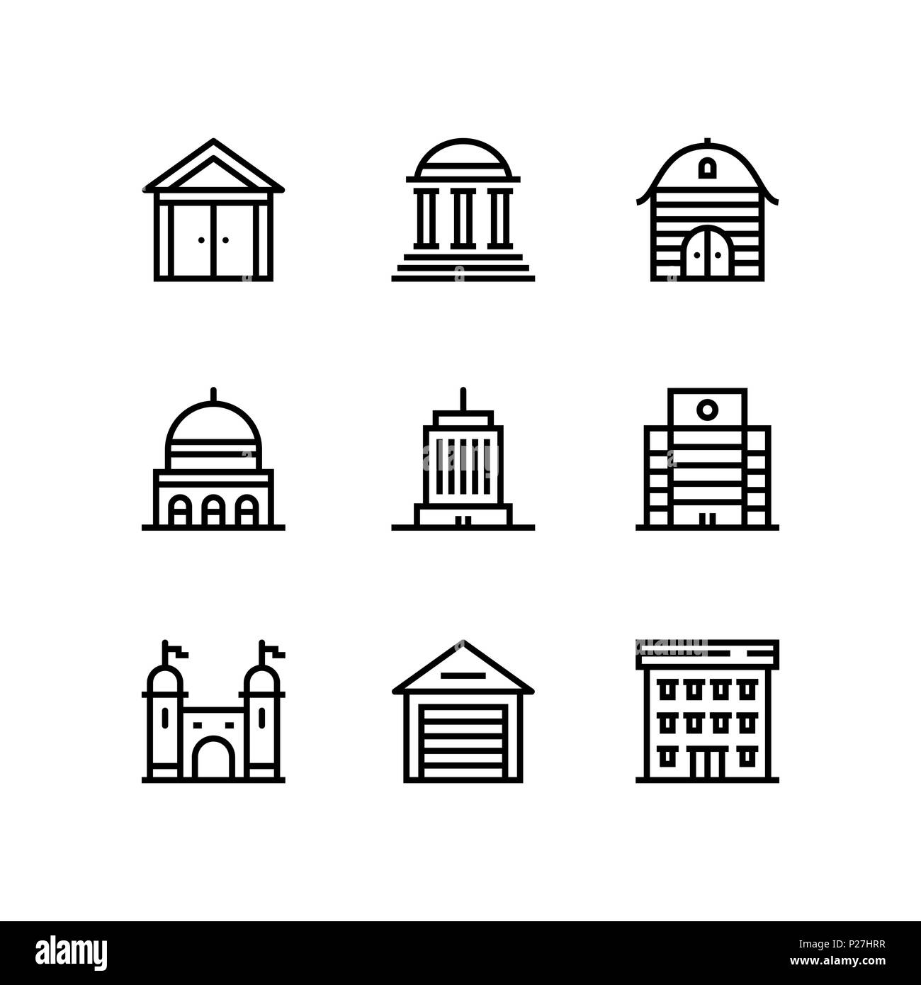 Buildings, real estate, house icons for web and mobile design pack 3 Stock Vector