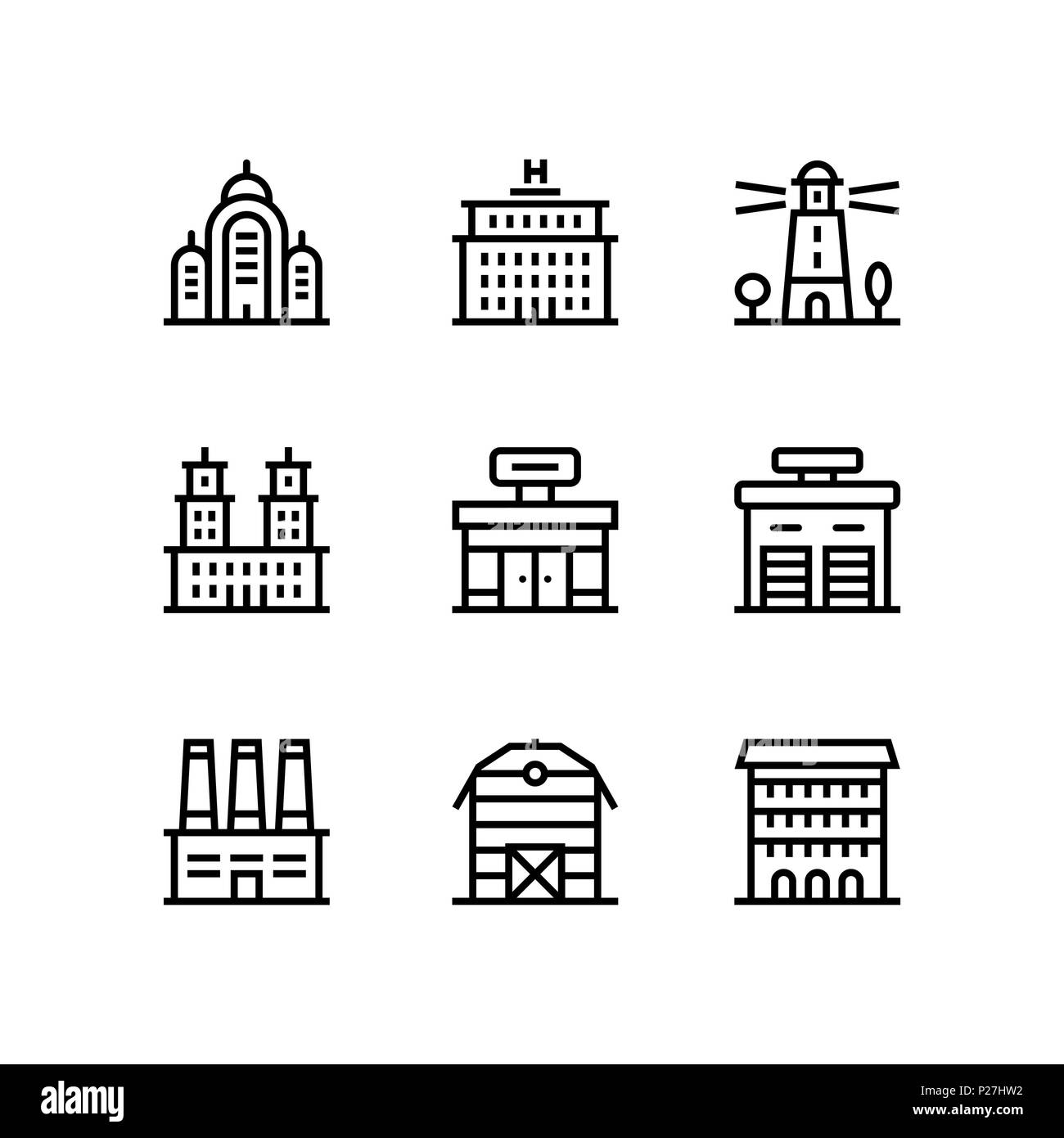 Buildings, real estate, house icons for web and mobile design pack 4 Stock Vector