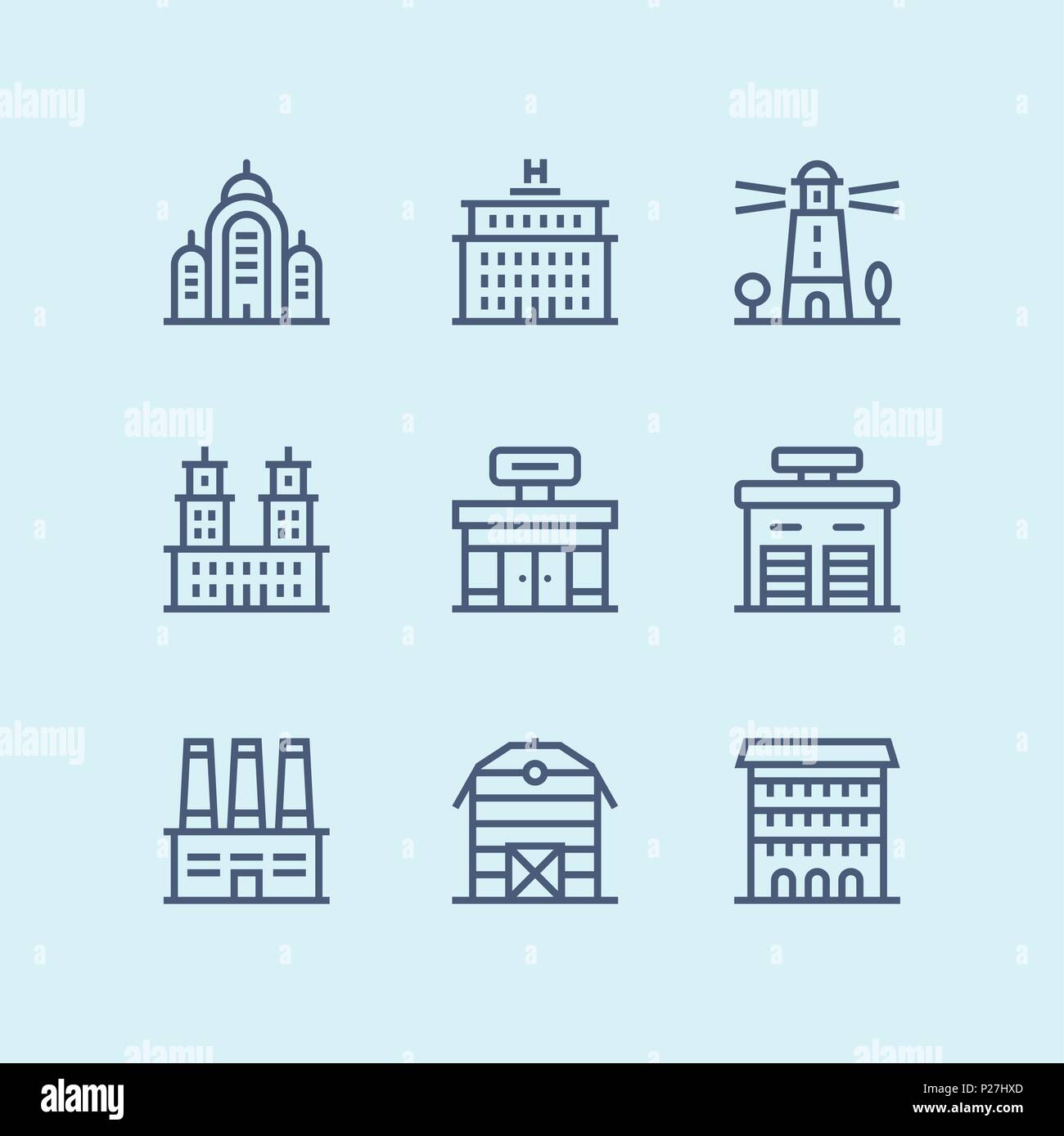 Outline Buildings, real estate, house icons for web and mobile design ...