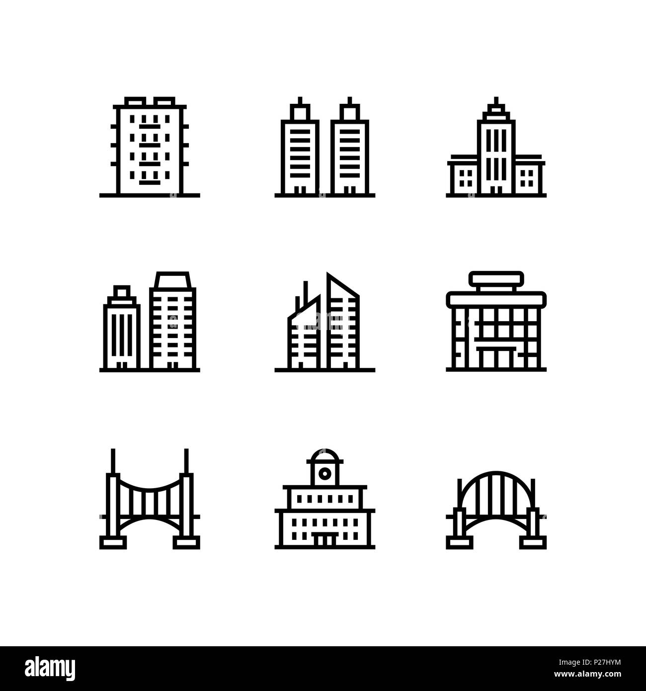 Buildings, real estate, house icons for web and mobile design pack 5 Stock Vector