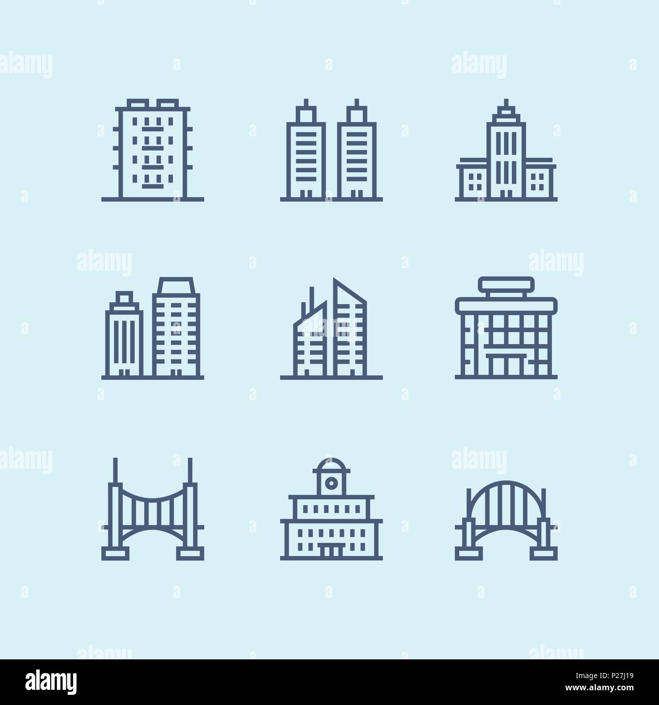 Outline Buildings, real estate, house icons for web and mobile design pack 5 Stock Vector