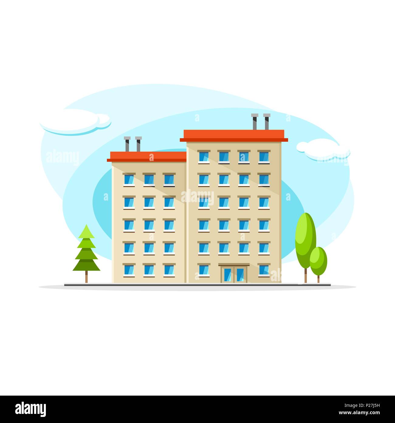 Flat vector old type of building colorful illustration. City house, apartment, residential object on isolated white background Stock Vector