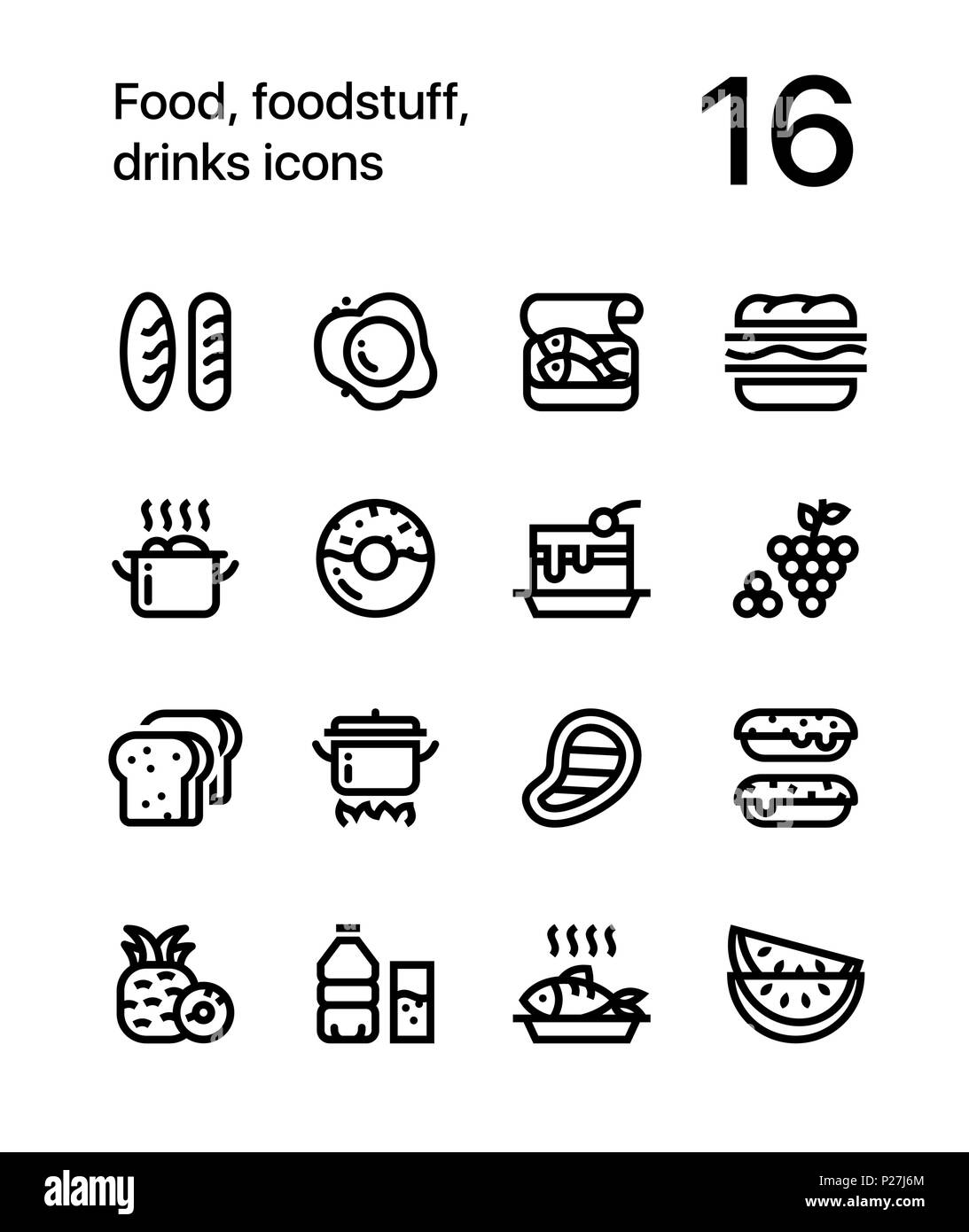 Food, foodstuff, drinks icons for web and mobile design pack 1 Stock Vector