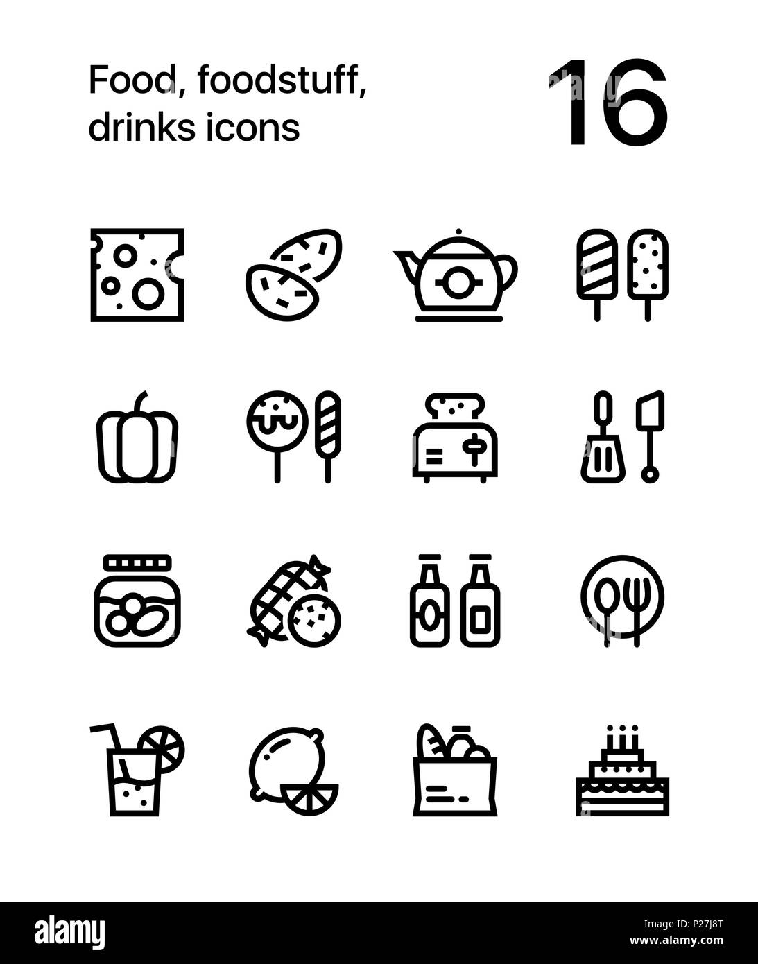 Food, foodstuff, drinks icons for web and mobile design pack 2 Stock Vector