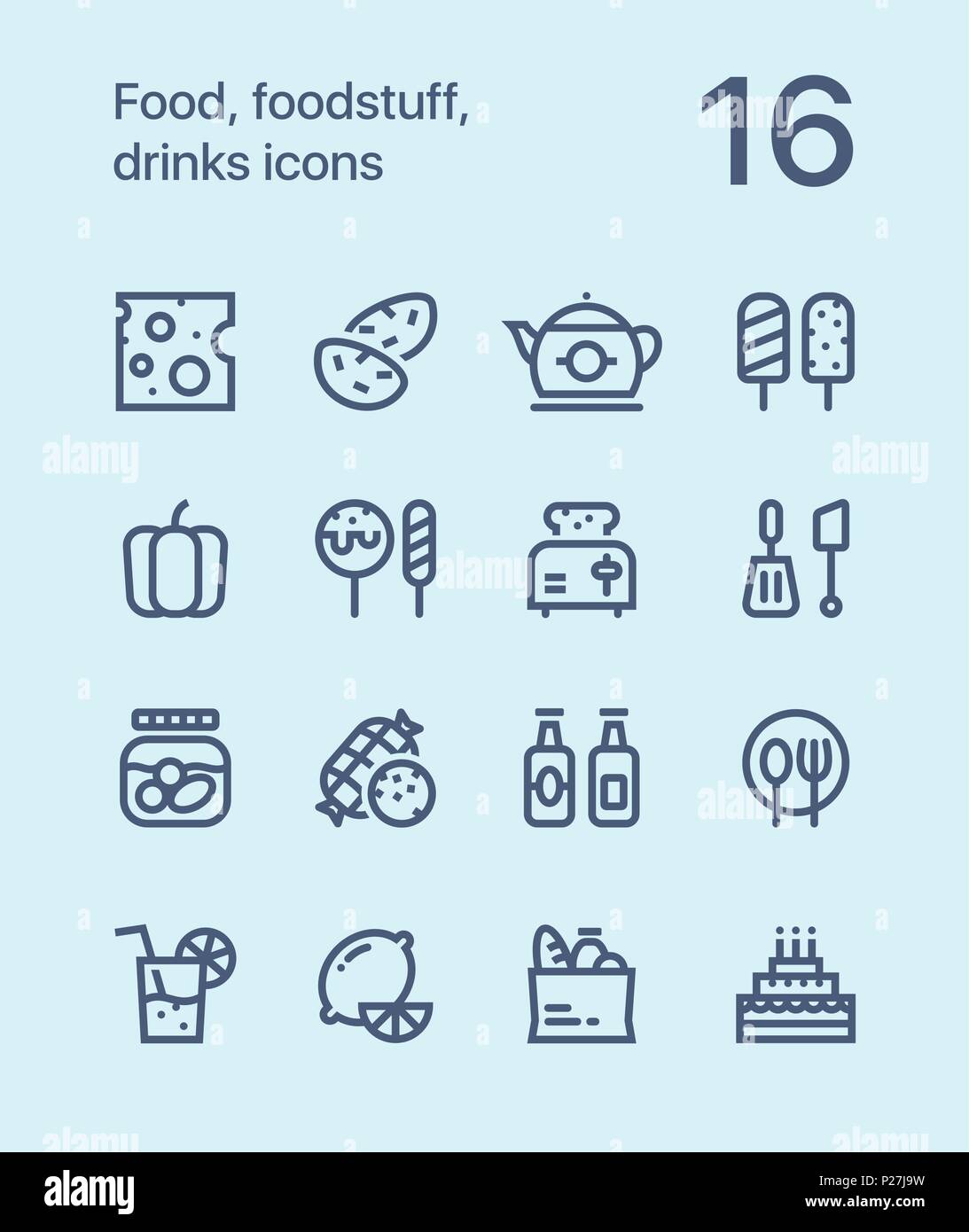 Outline Food, foodstuff, drinks icons for web and mobile design pack 2 Stock Vector