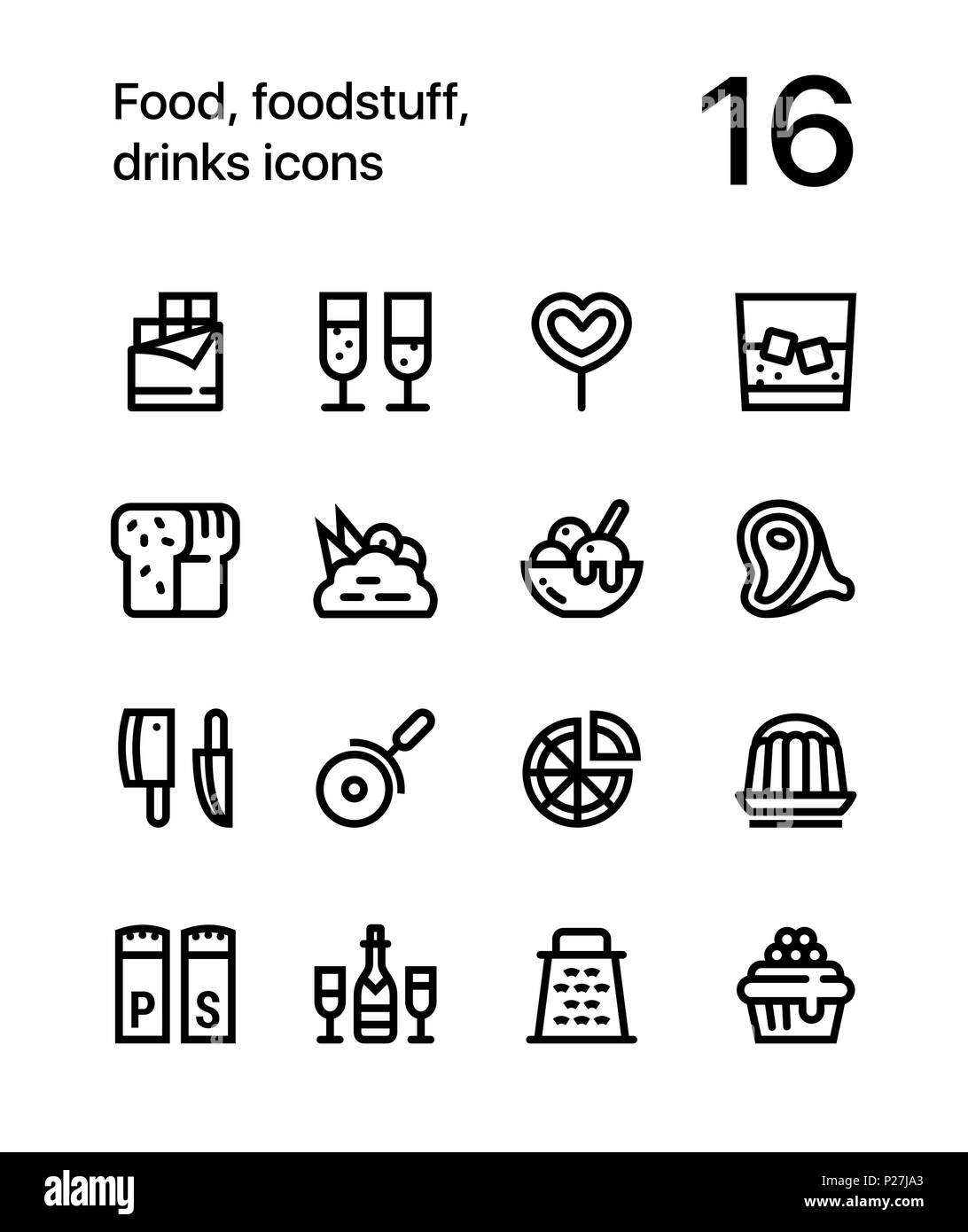 Food, foodstuff, drinks icons for web and mobile design pack 3 Stock Vector