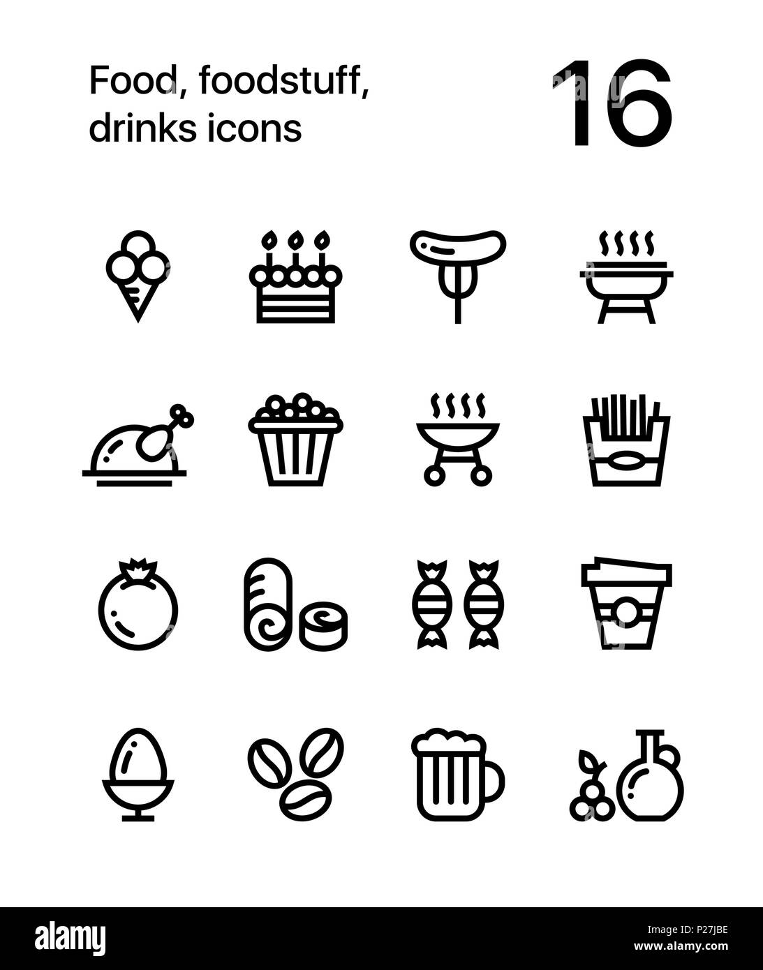 Food, foodstuff, drinks icons for web and mobile design pack 4 Stock Vector