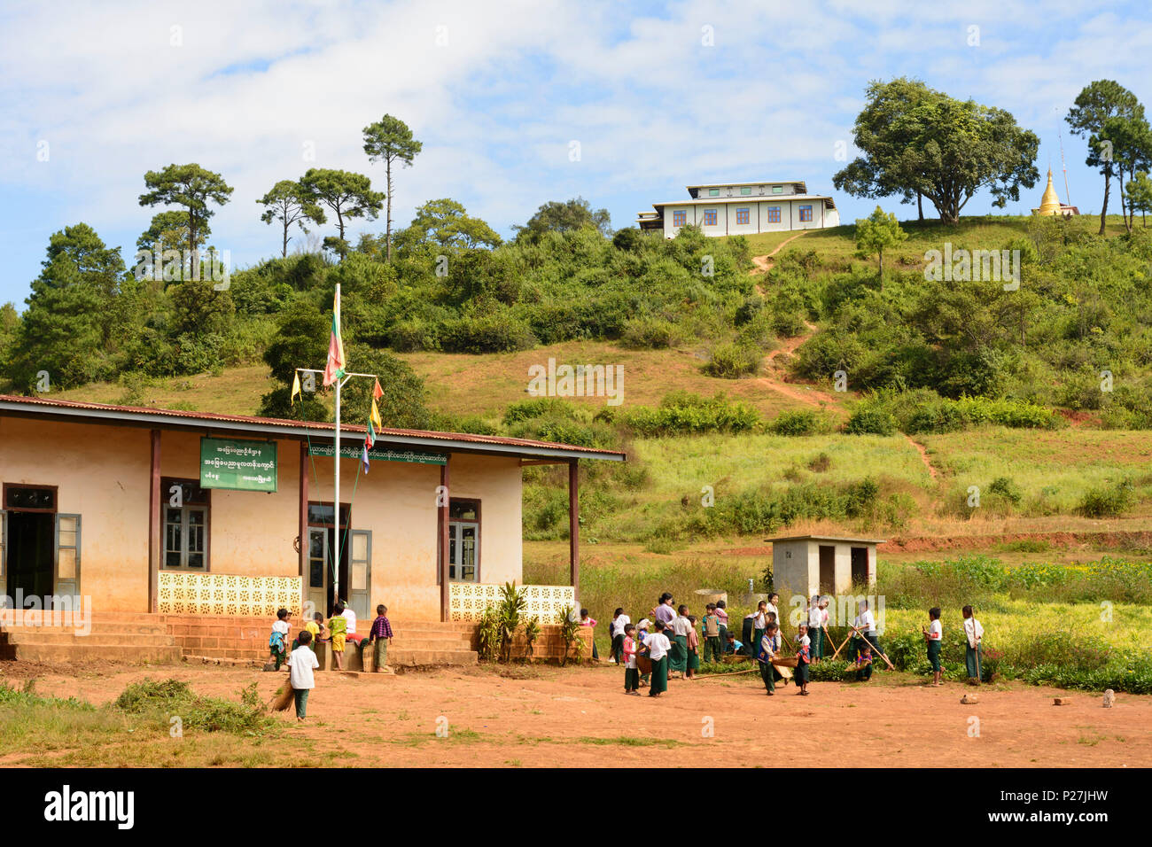 Kalaw, school, kids gardening, Shan State, Myanmar (Burma) Stock Photo