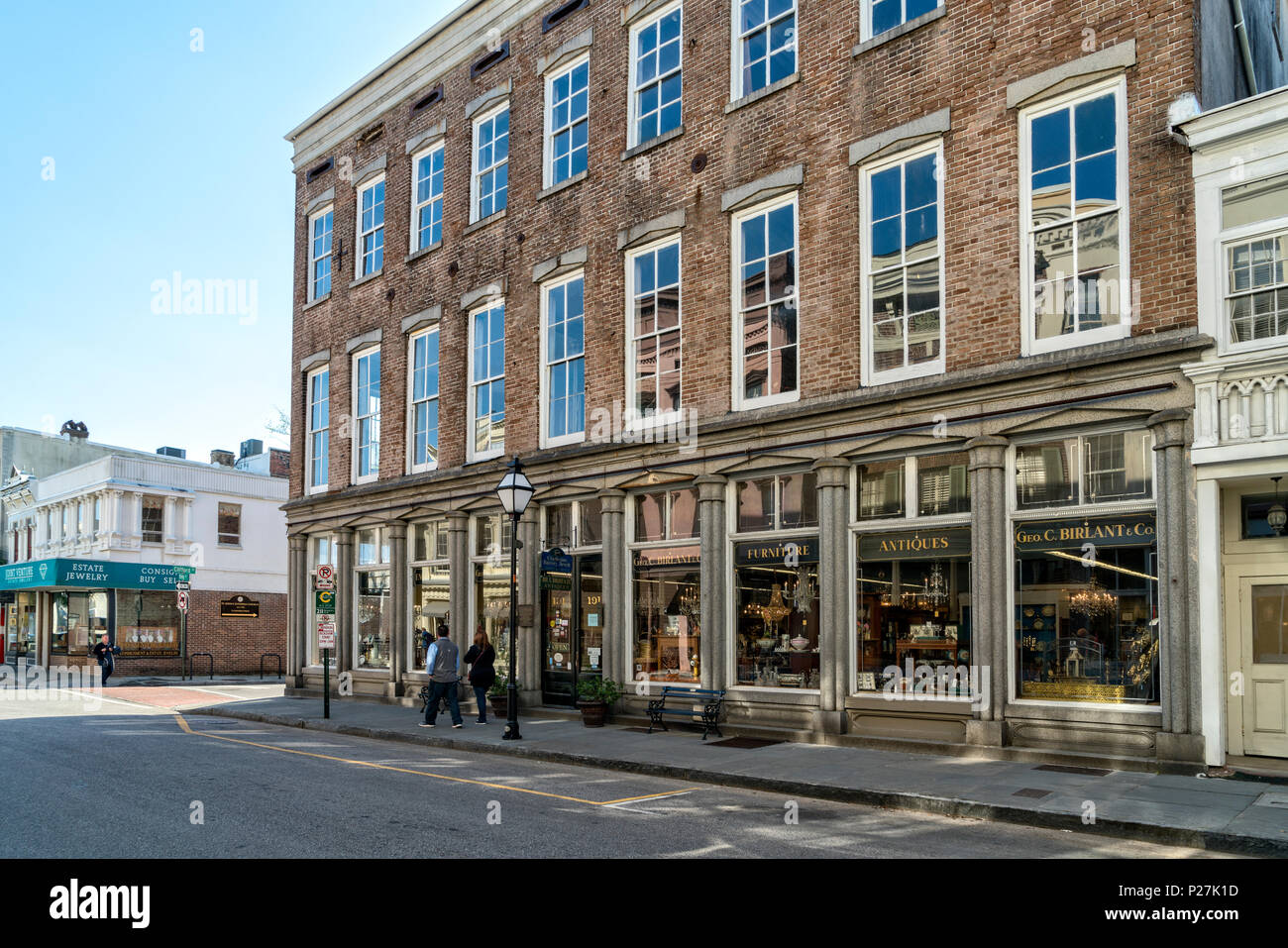 Charleston, SC, USA.  Looking at King Street, a Commercial Shopping Street in the Historical District. Stock Photo